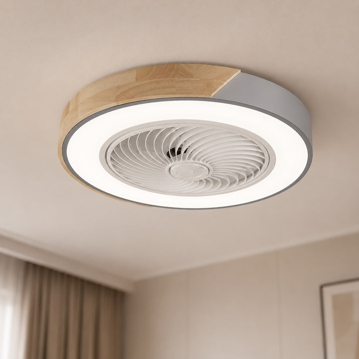 Modern Bladeless Ceiling Fan with Lights Flush Mount Iron Frame LED Dimmable Color Temperature