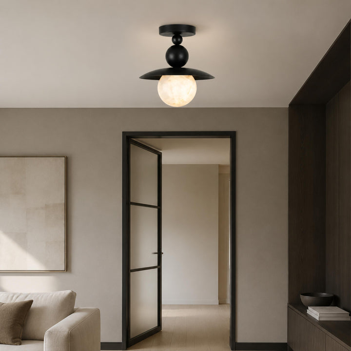 Mid-Century Modern Semi-Flush Mount Ceiling Light – Glass or Alabaster Globe