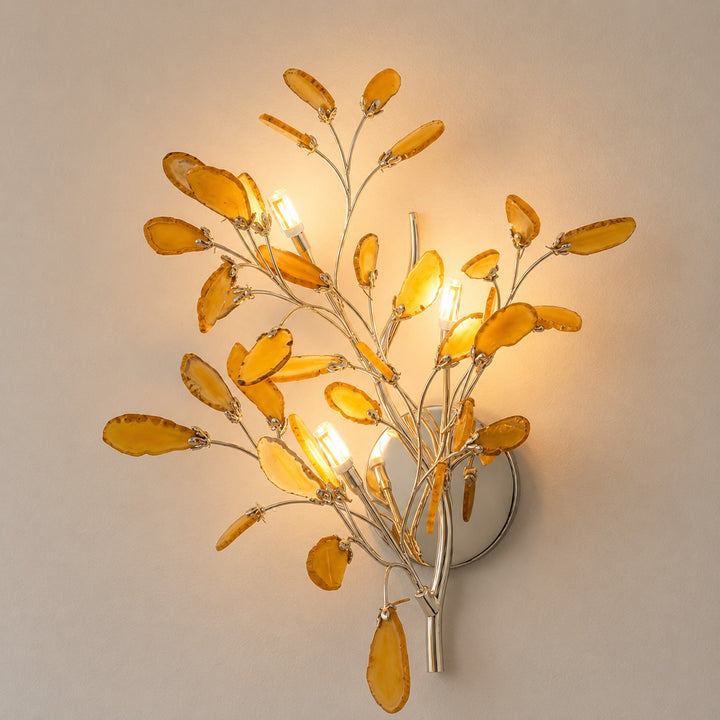 Contemporary Agate Wall Light Metal Fixture Wall Mounted Unique Natural Stone Design LED Indoor Use