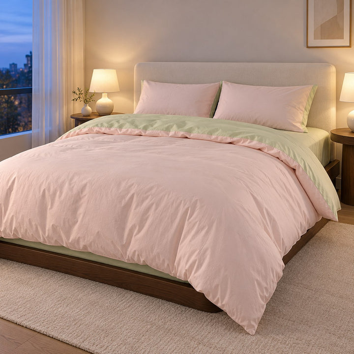 Reversible Cotton Bedding Set with Duvet Cover and Pillowcases Lightweight Breathable Design