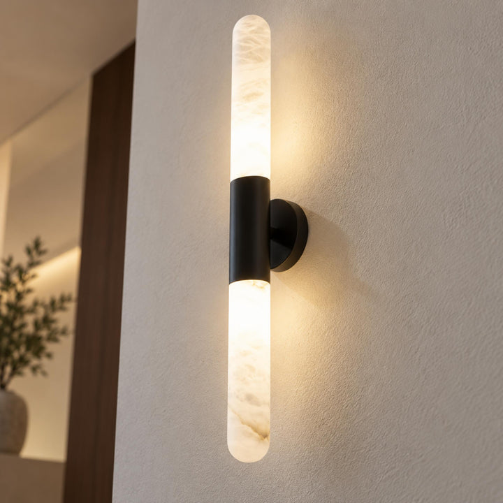 Modern Alabaster Wall Light Brushed Metal Fixture Warm White LED Illumination
