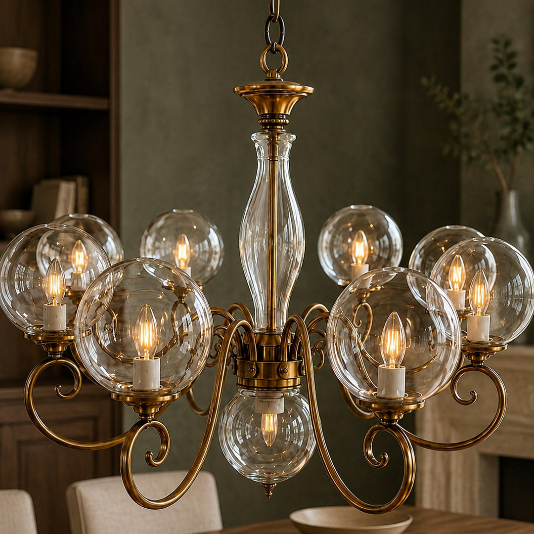 Modern Glass Chandelier Hanging Light Fixture with Adjustable LED Bulbs for Dining Room Decor