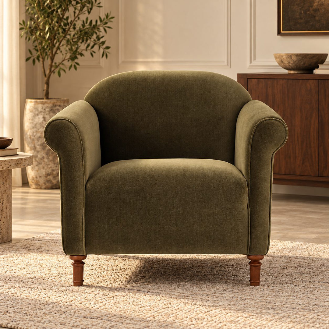 Modern Velvet Accent Armchair with Solid Birch Legs for Comfortable Lounge Seating