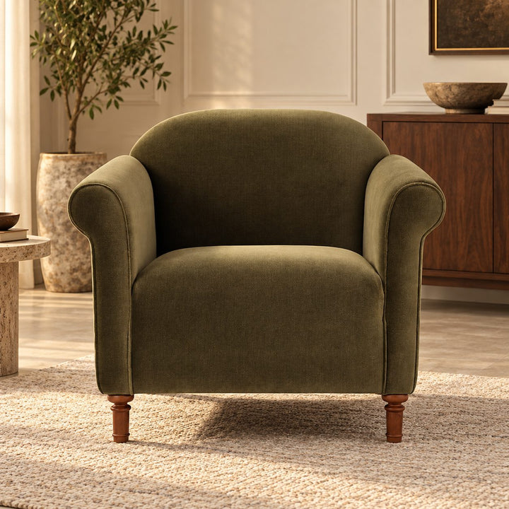 Modern Velvet Accent Armchair with Solid Birch Legs for Comfortable Lounge Seating