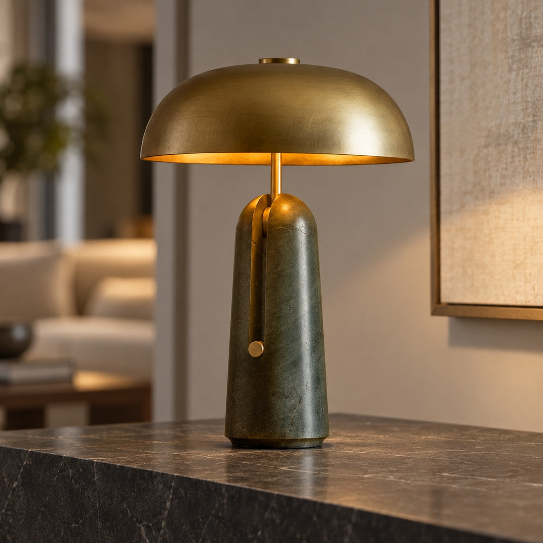 Contemporary Table Lamp with Adjustable Metal Shade and Travertine or Marble Base for Elegant Interiors