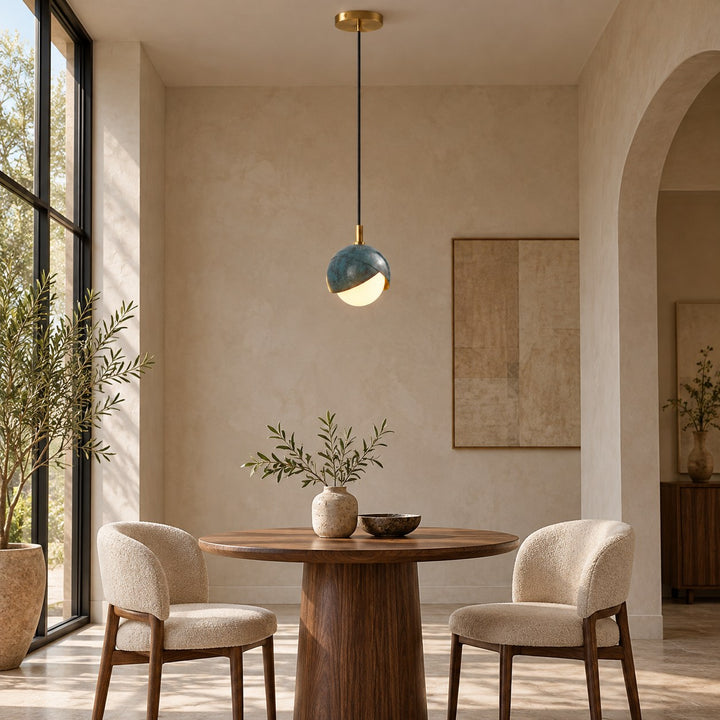 Modern Deep Sea Blue Glass Globe Pendant Light with Brass – G9 Ceiling Light