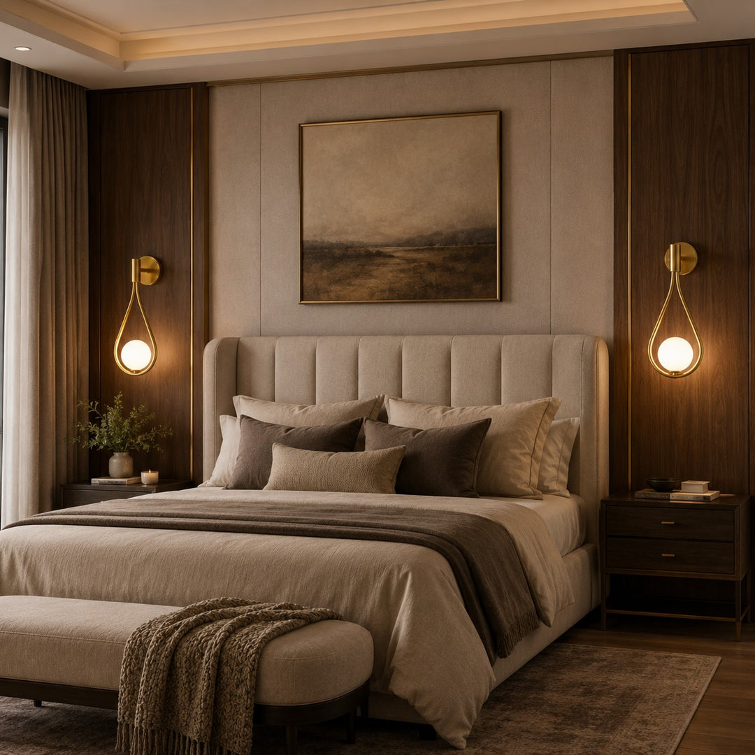 Modern Brass Wall Light Adjustable Wall Mounted Glass Shade LED Fixture for Indoor Use