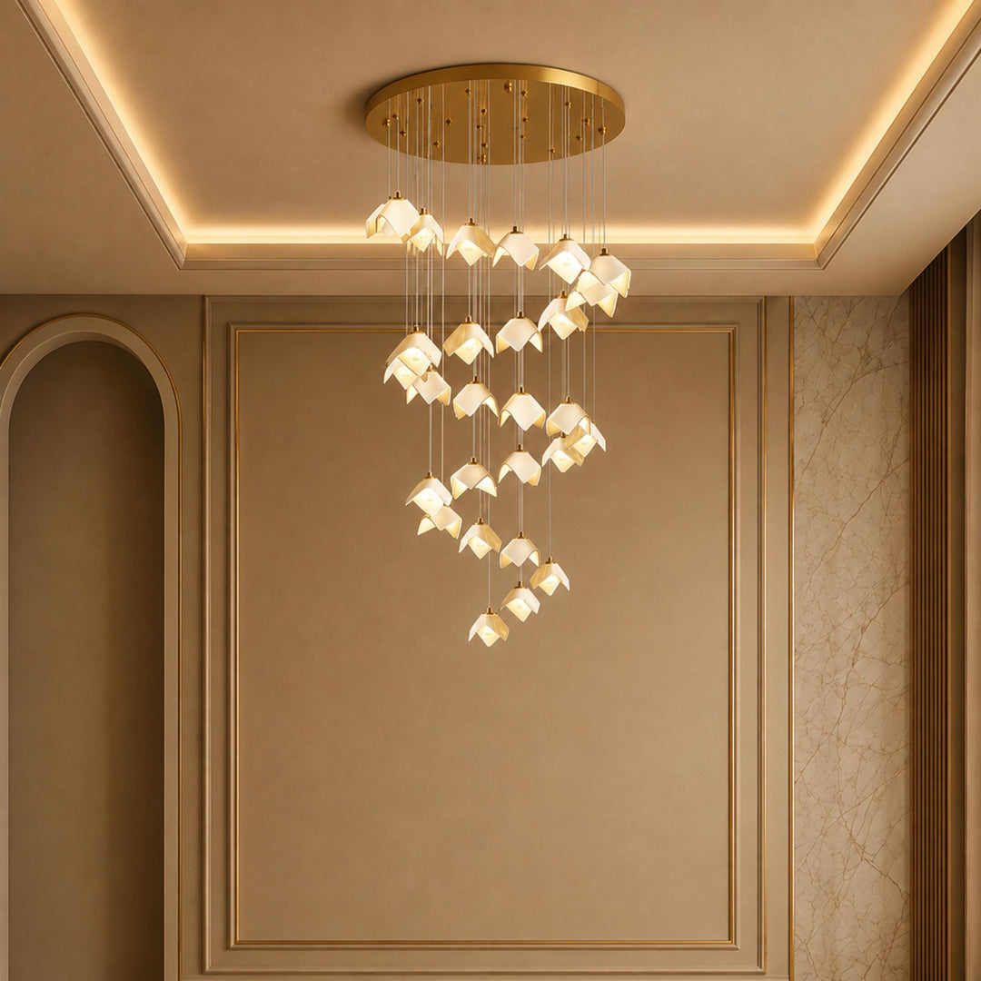 Modern Chandelier Ceiling Light Adjustable Gold Metal and Ceramic LED Fixture 7 to 64 Bulbs