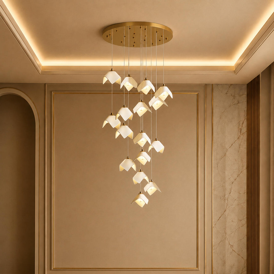 Modern Chandelier Ceiling Light Adjustable Gold Metal and Ceramic LED Fixture 7 to 64 Bulbs