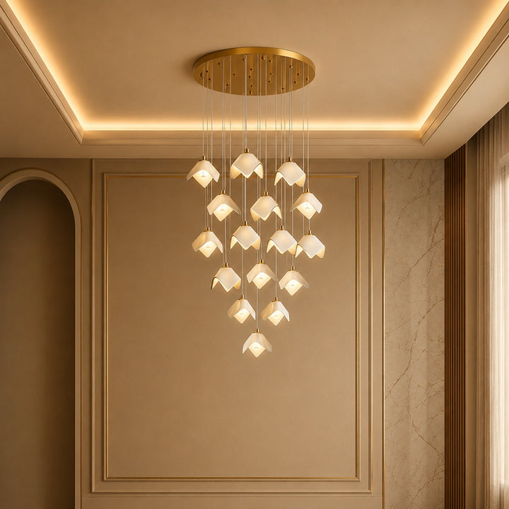 Modern Chandelier Ceiling Light Adjustable Gold Metal and Ceramic LED Fixture 7 to 64 Bulbs