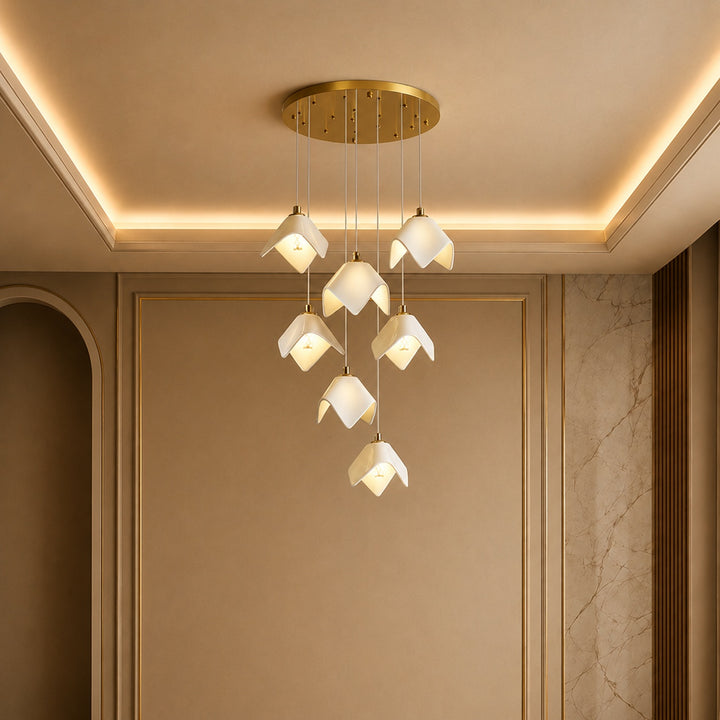 Modern Chandelier Ceiling Light Adjustable Gold Metal and Ceramic LED Fixture 7 to 64 Bulbs