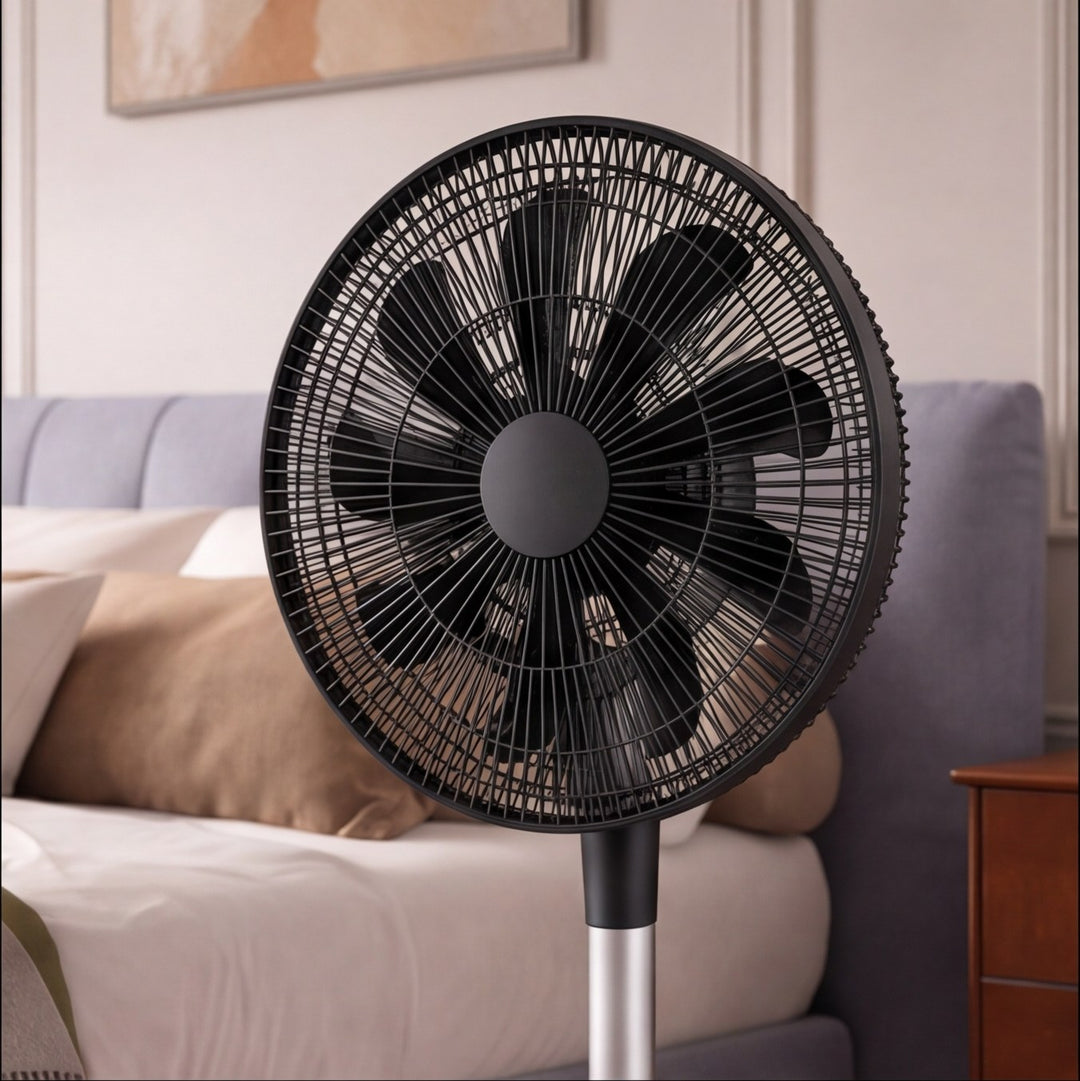 Silent Modern Floor Fan with 360 Degree Oscillation Adjustable Speed Compact Design for Home Use
