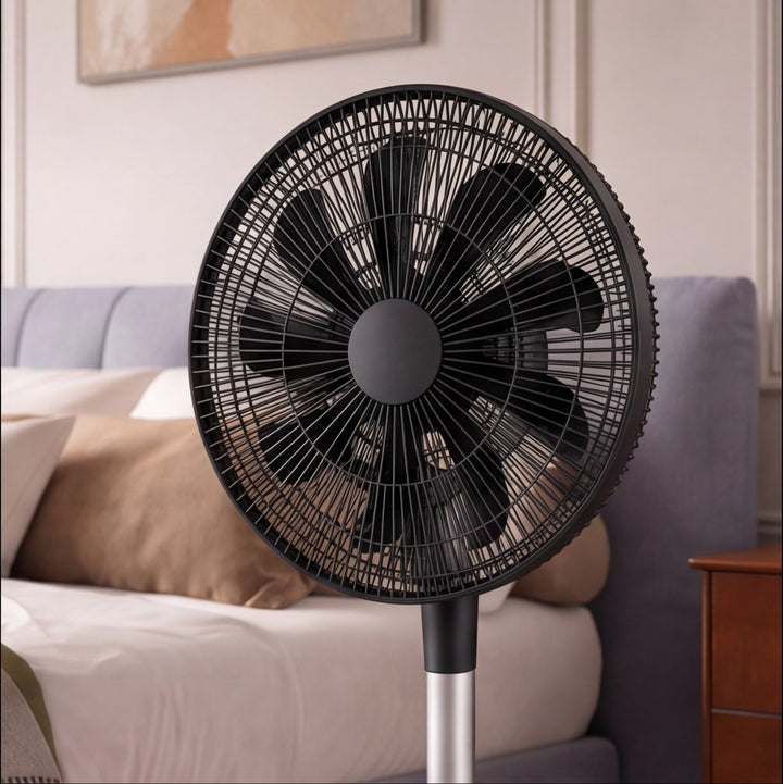 Silent Modern Floor Fan with 360 Degree Oscillation Adjustable Speed Compact Design for Home Use