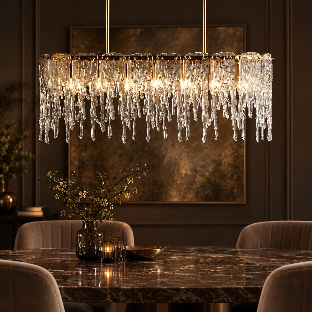 Modern Chandelier Adjustable Hanging Light Fixture Gold Metal Frame Seven Light Capacity