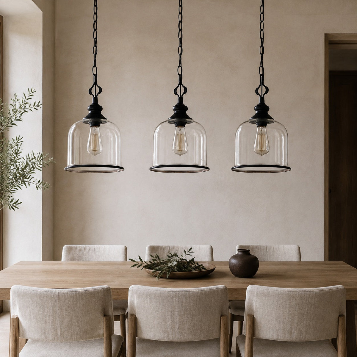 Modern Glass Pendant Lighting Bell Shape Adjustable Height Copper Frame E12 E14 Socket