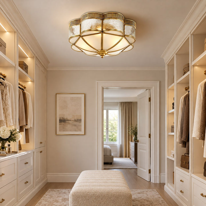 Modern Brass Flush Mount Ceiling Light with Frosted Glass Shade LED Compatible for Indoor Use