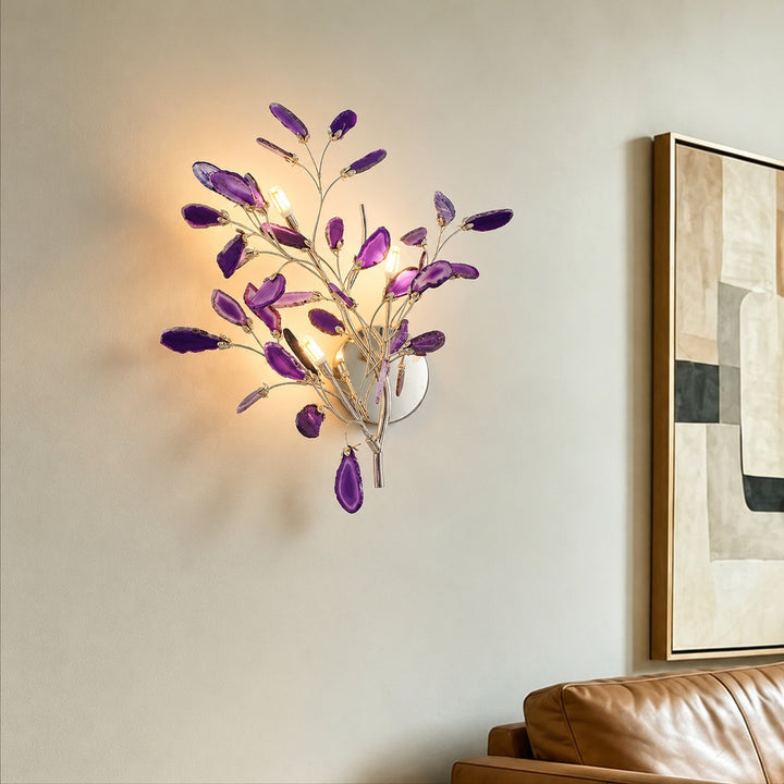 Contemporary Agate Wall Light Metal Fixture Wall Mounted Unique Natural Stone Design LED Indoor Use