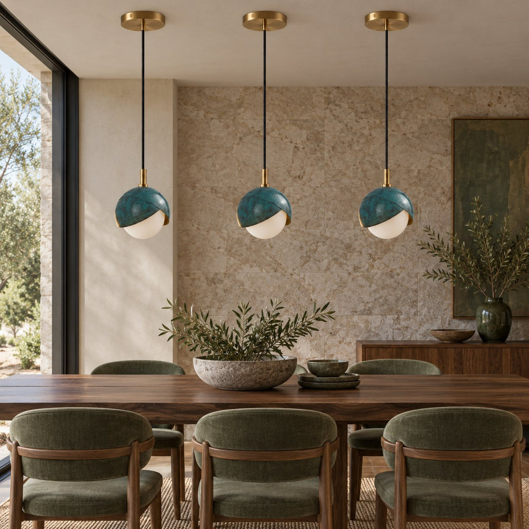 Modern Deep Sea Blue Glass Globe Pendant Light with Brass – G9 Ceiling Light