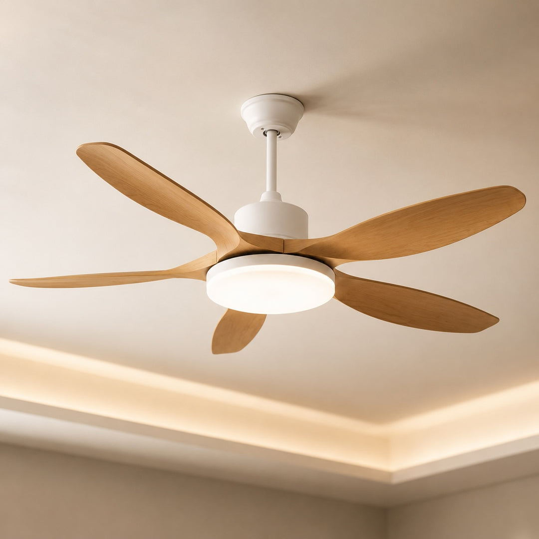 Modern Ceiling Fan Light 5-Blade Flush Mount Metal Adjustable LED with Remote Control