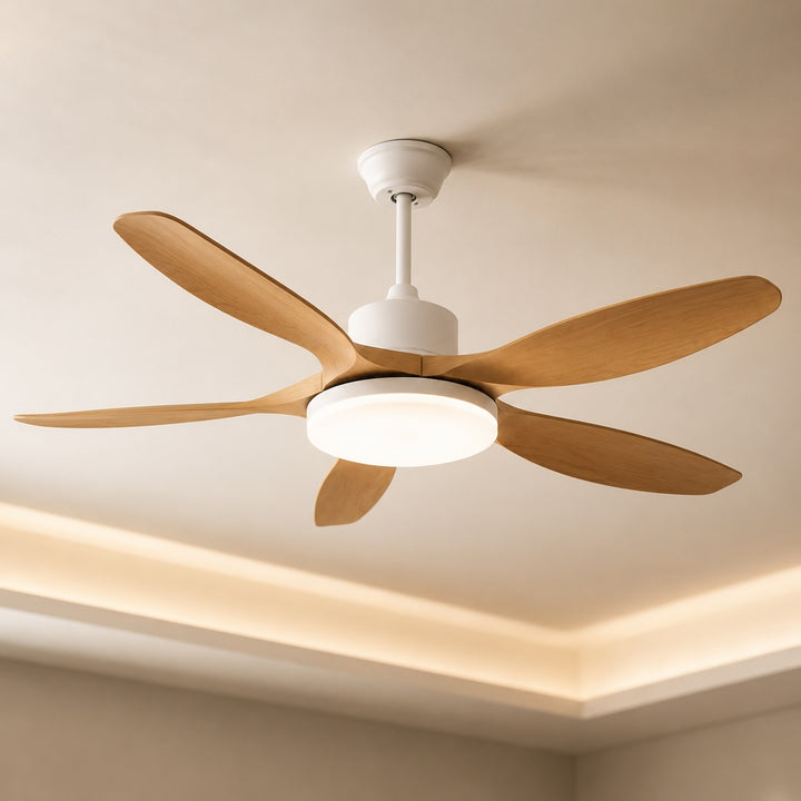 Modern Ceiling Fan Light 5-Blade Flush Mount Metal Adjustable LED with Remote Control