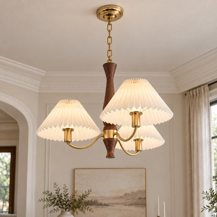 Modern Chandelier Ceiling Light Adjustable Hanging Metal Frame Pleated Shade Dimmable