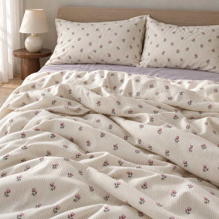 Vintage Floral Print Bedding Set Polyester Duvet Cover Flat Sheet Pillow Case Cozy Design
