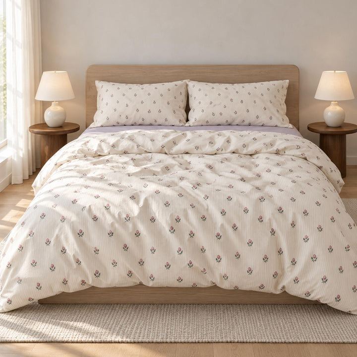 Vintage Floral Print Bedding Set Polyester Duvet Cover Flat Sheet Pillow Case Cozy Design