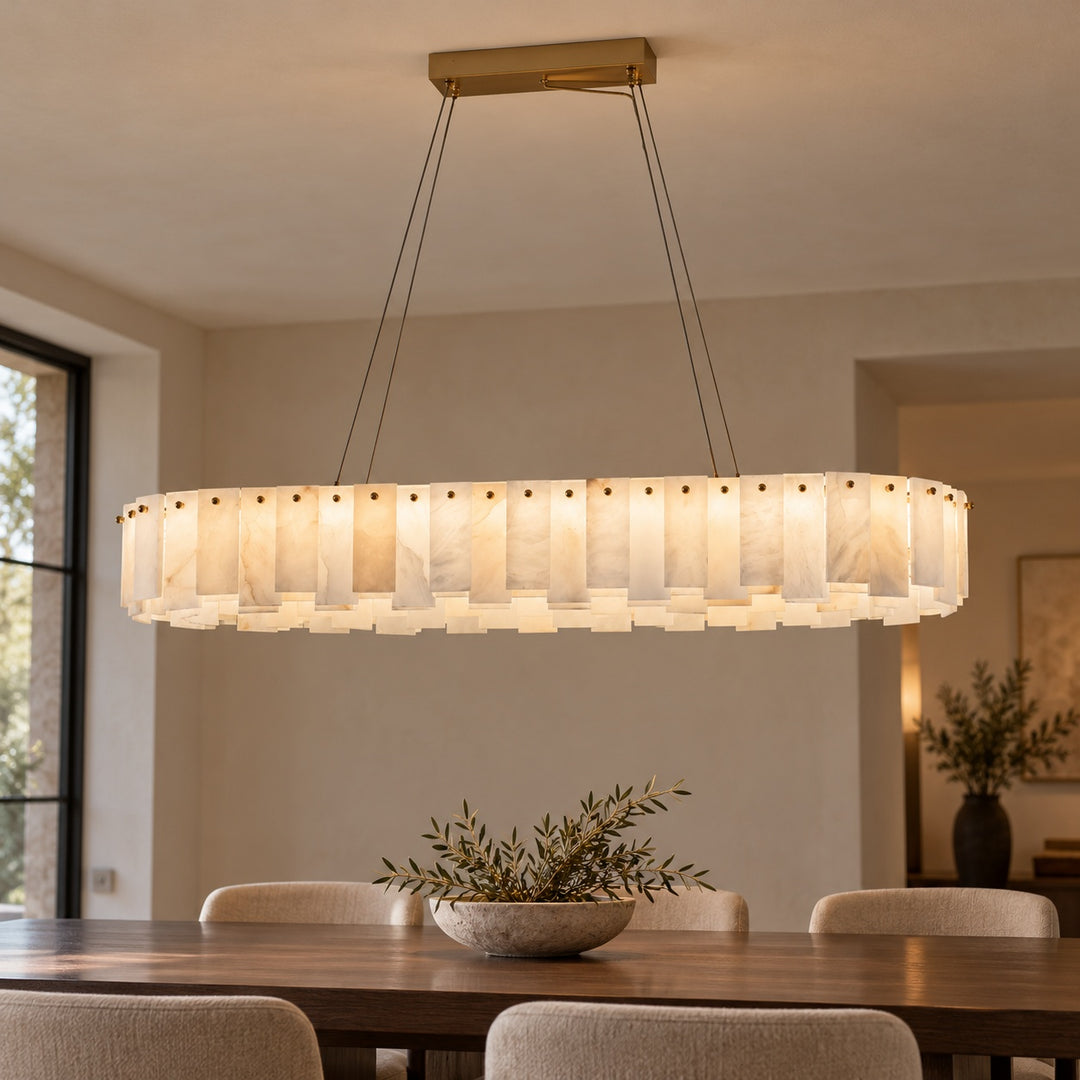Modern Chandelier Light Ceiling Mounted Alabaster Glass with LED Illumination for Dining Room