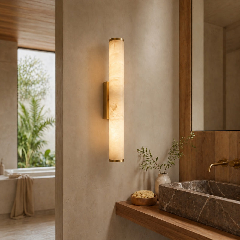 Modern Wall Sconce Wall Mounted Resin Marble Effect LED Warm White Light Copper Accents