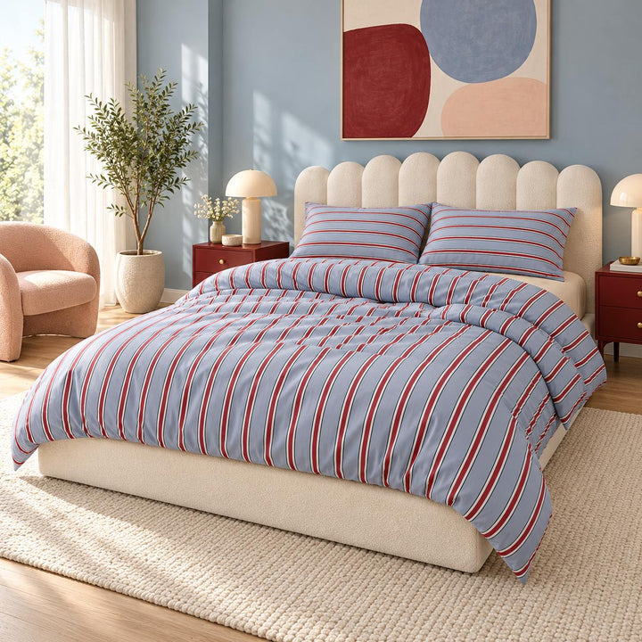 Minimalist Bedding Set with Striped Duvet Cover and Flat Sheet in Polyester for Bedroom Decor