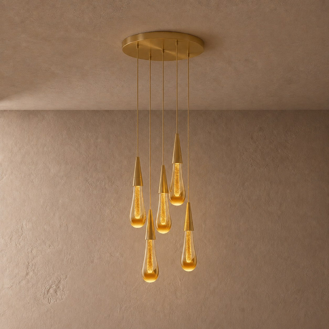 Modern Adjustable Pendant Light Hanging Chrome-Plated Iron and Crystal LED Fixture