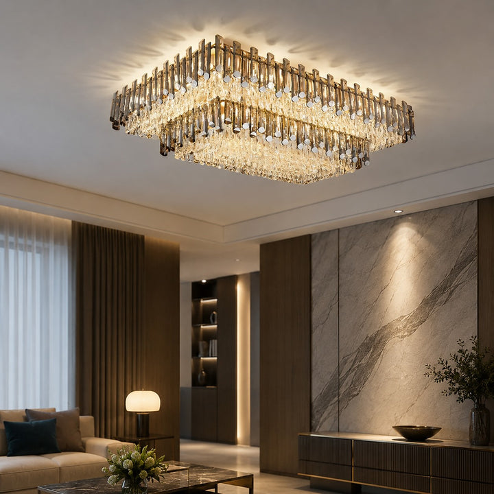 Modern Round Ceiling Light Chandelier with Crystal Accents Stainless Steel LED Adjustable Color Temperature
