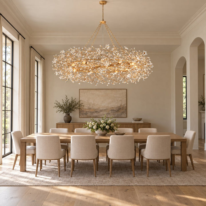 Modern Crystal Chandelier Adjustable Hanging Iron Fixture with Multiple Light Sockets