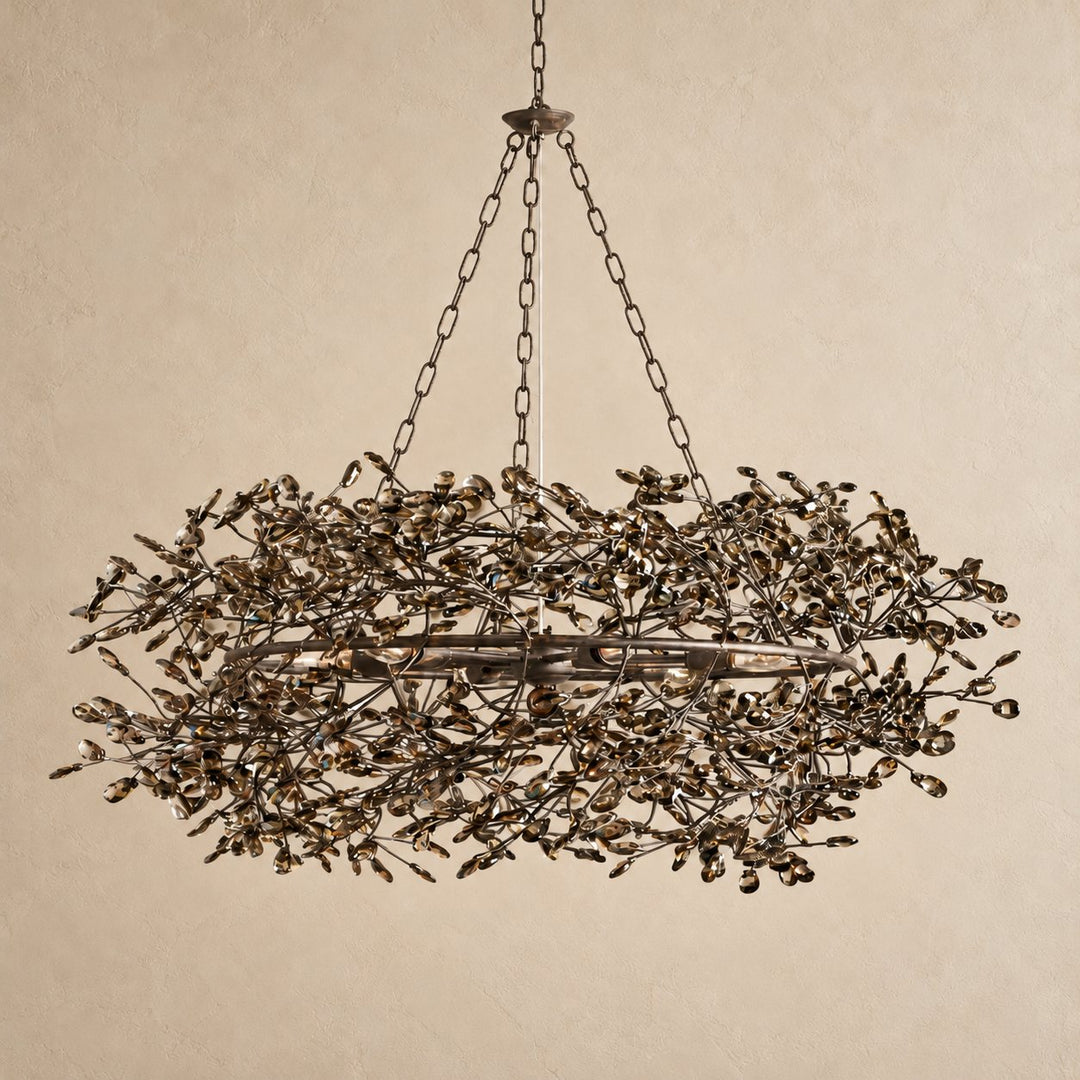 Modern Crystal Chandelier Adjustable Hanging Iron Fixture with Multiple Light Sockets