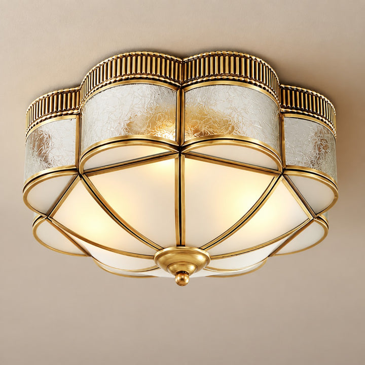 Modern Brass Flush Mount Ceiling Light with Frosted Glass Shade LED Compatible for Indoor Use
