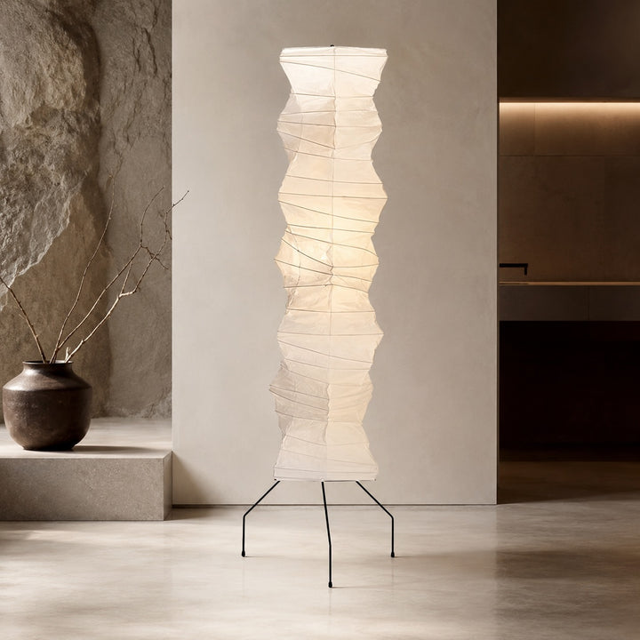 Modern Black Floor Lamp with Adjustable Design and Washi Paper Shade for LED Bulbs