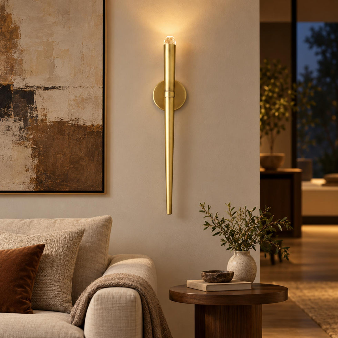 Modern Natural Brass Crystal Wall Sconce – G4 LED Interior Wall Light