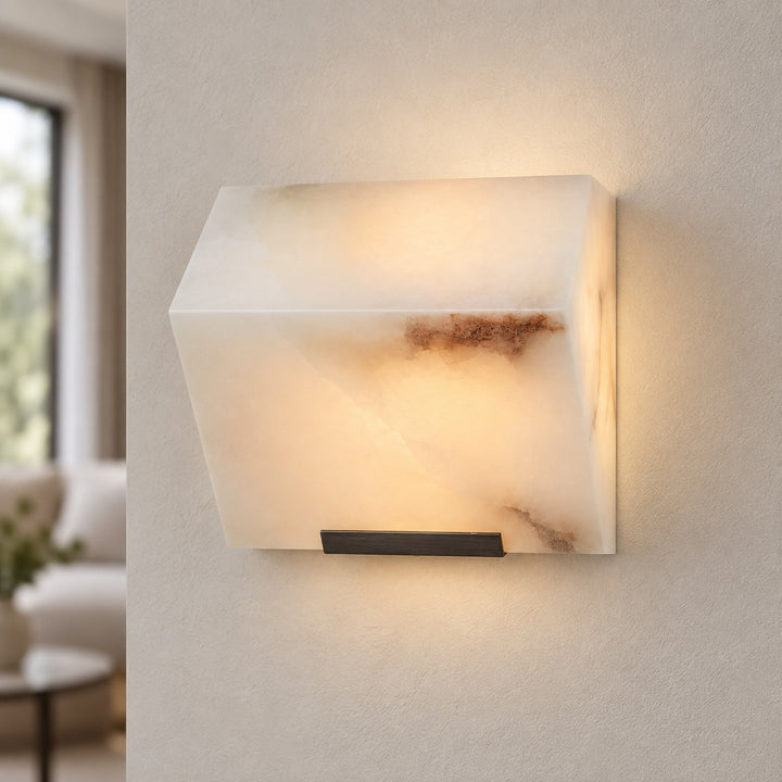 Modern Wall Light Wall Mounted Alabaster Design with Dark Metal Body for Elegant Staircase Lighting