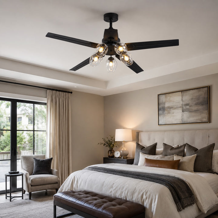 Industrial Black Ceiling Fan Light Flush Mount Metal Adjustable LED 52 Inch 60W