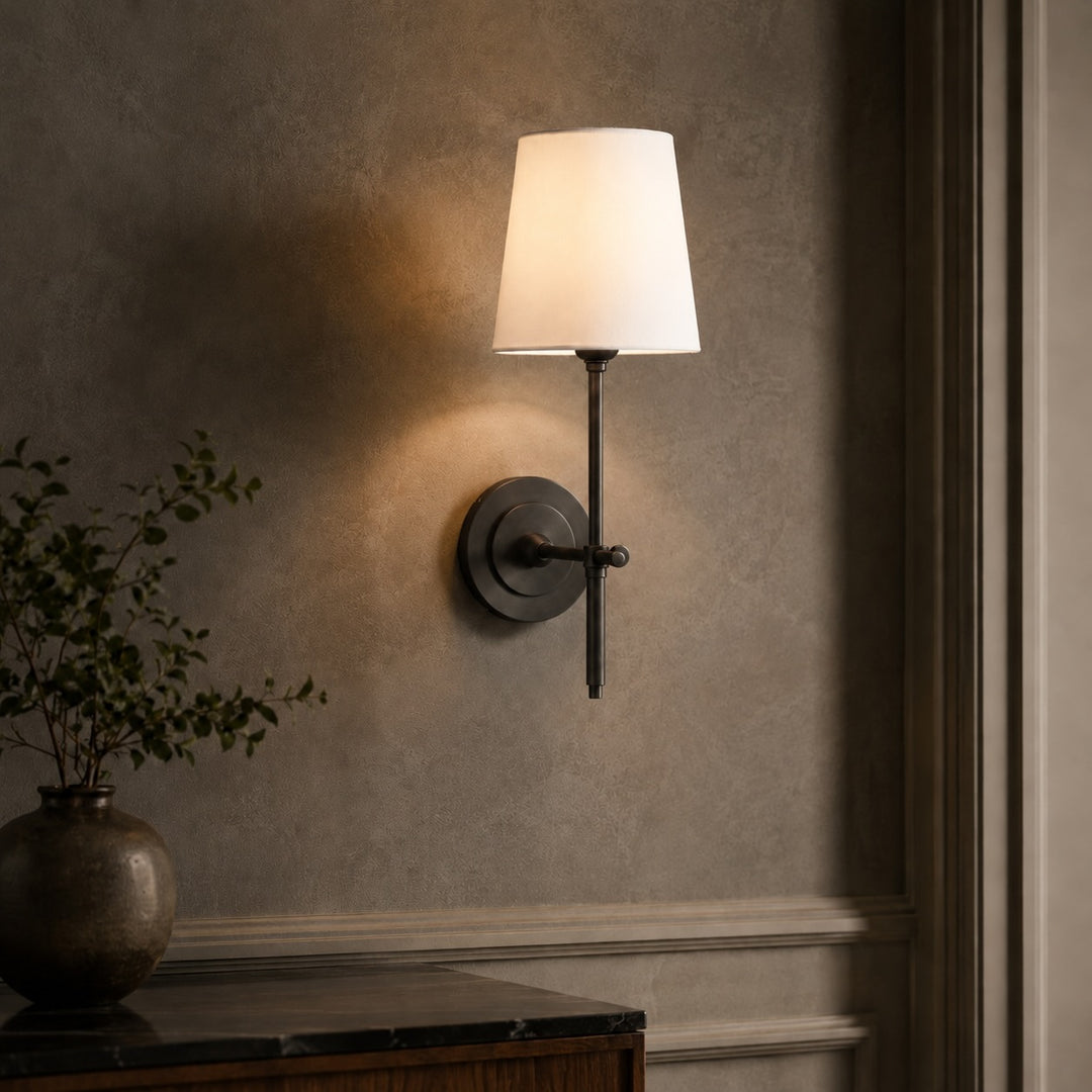 Modern Brass Wall Sconce Wall Mounted Tapered Fabric Shade LED Compatible Indoor Light
