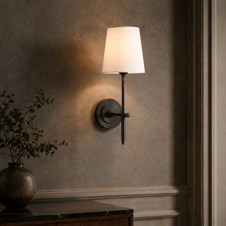 Modern Brass Wall Sconce Wall Mounted Tapered Fabric Shade LED Compatible Indoor Light