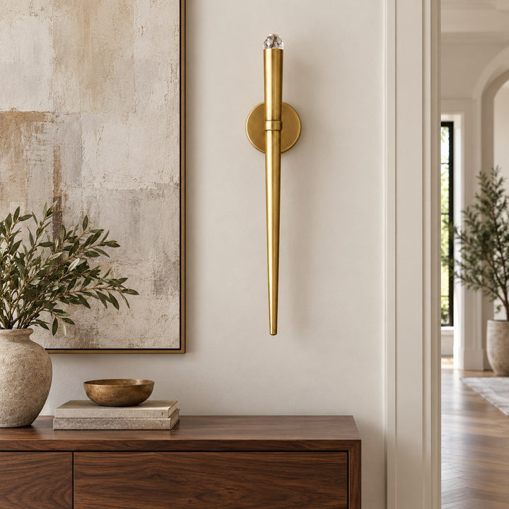 Modern Natural Brass Crystal Wall Sconce – G4 LED Interior Wall Light