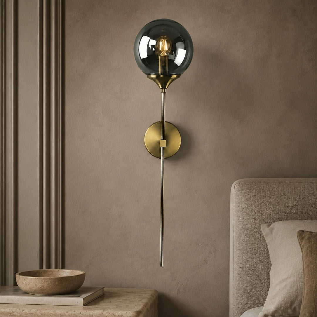 Modern Minimalist Wall Sconce Lighting Wall Mounted Glass Shade Metal Detailing LED Compatible