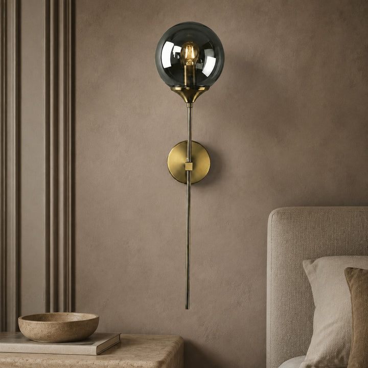 Modern Minimalist Wall Sconce Lighting Wall Mounted Glass Shade Metal Detailing LED Compatible