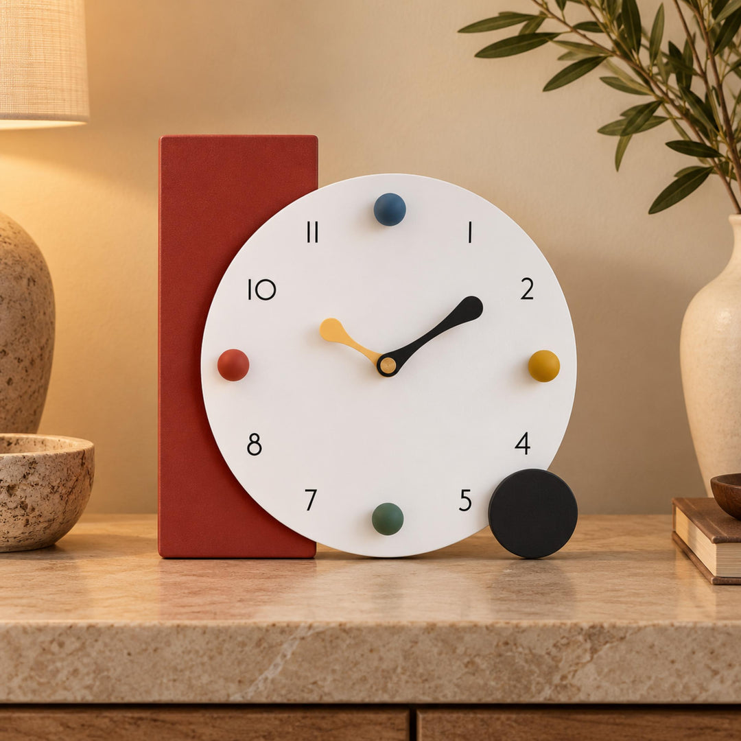 Modern Geometric Table Clock Silent Quartz Movement Eco-Friendly PMMA Compact Design 20x20 cm