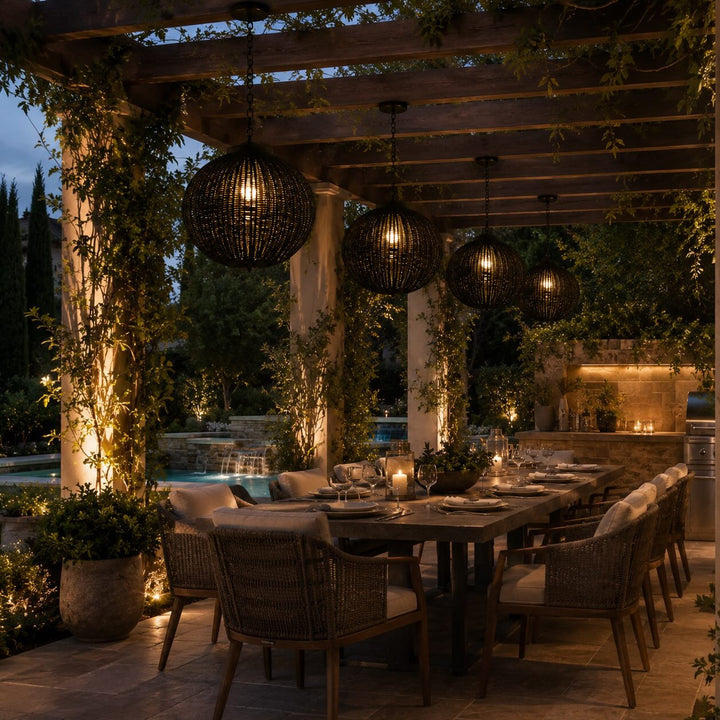 Waterproof Retro Pendant Light Adjustable Hanging Rattan Outdoor LED Warm White 4W