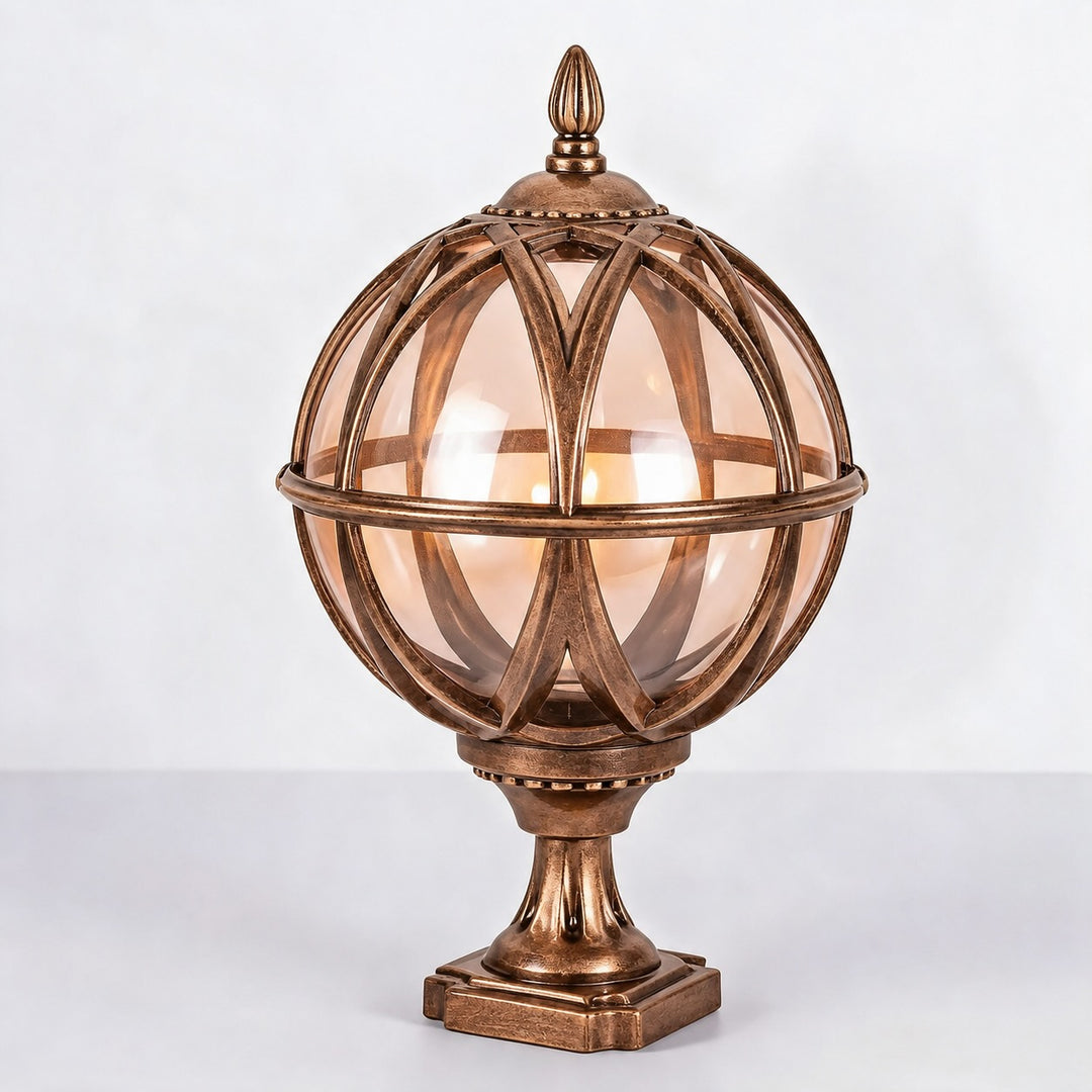 Modern Round Globe Outdoor Fence Post Light Waterproof Aluminum and Glass Adjustable Height