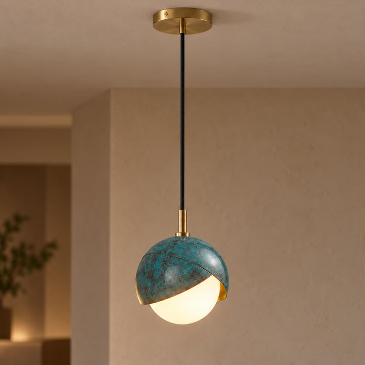 Modern Deep Sea Blue Glass Globe Pendant Light with Brass – G9 Ceiling Light
