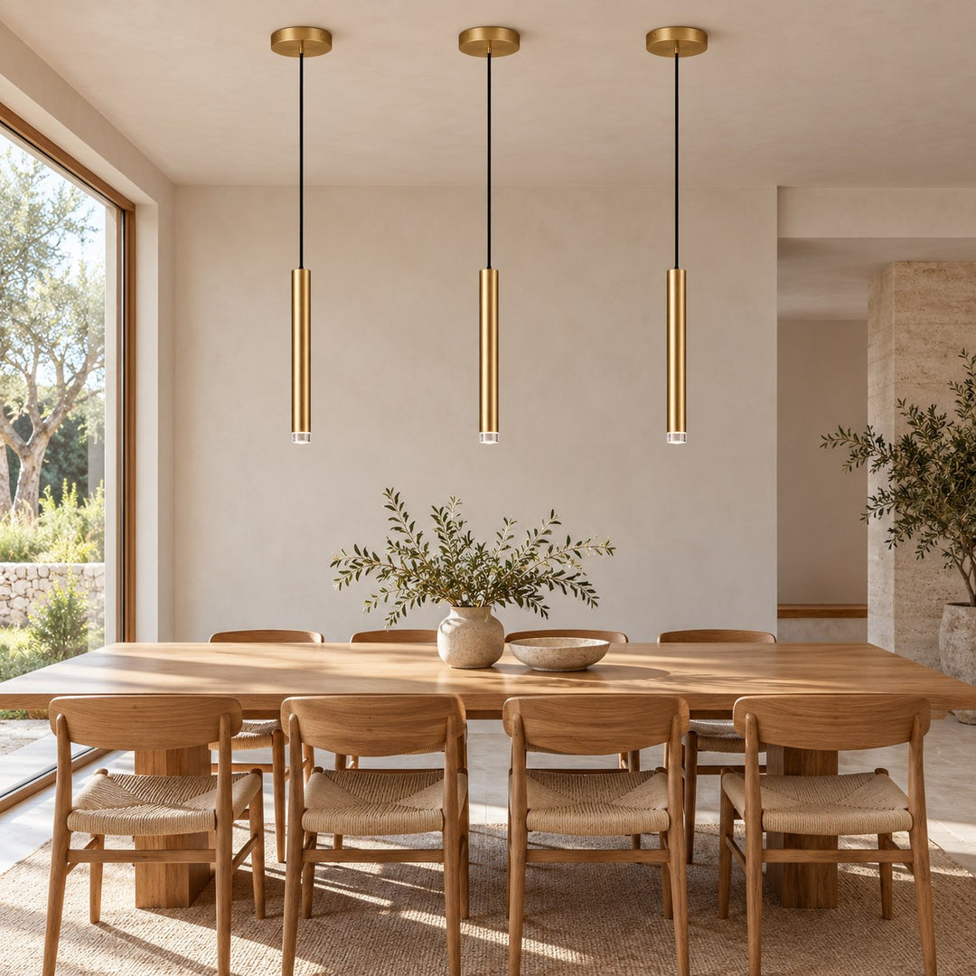Modern Slim Brass LED Pendant Light with G4 – Minimalist Hanging Ceiling Light