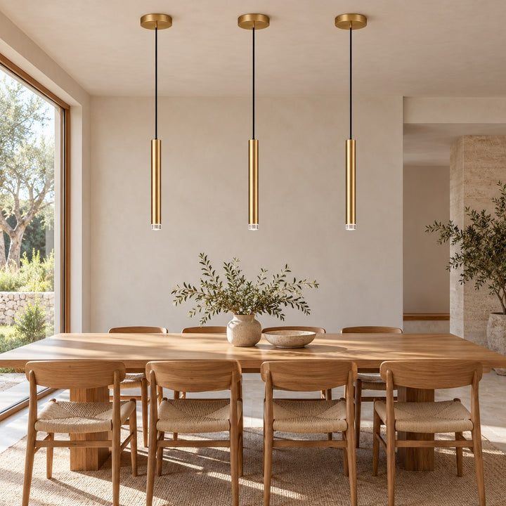 Modern Slim Brass LED Pendant Light with G4 – Minimalist Hanging Ceiling Light